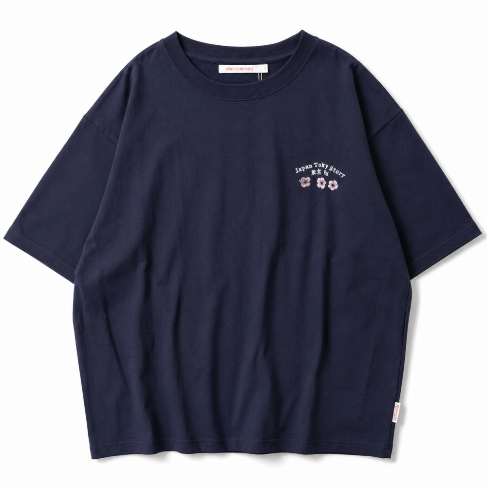 POWER TO THE PEOPLE JAPAN Series DARUMA 刺繍 半袖 Tシャツ NAVY
