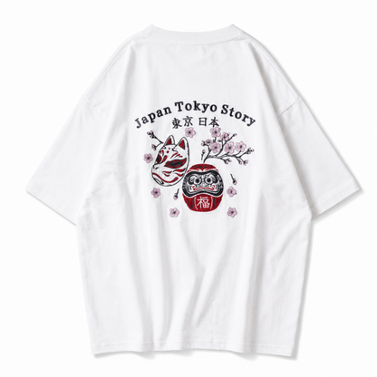 POWER TO THE PEOPLE JAPAN Series DARUMA 刺繍 半袖 Tシャツ WHITE