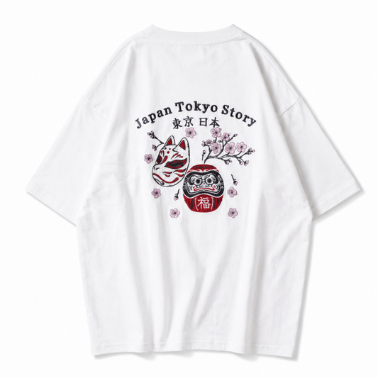 POWER TO THE PEOPLE JAPAN Series DARUMA 刺繍 半袖 Tシャツ WHITE