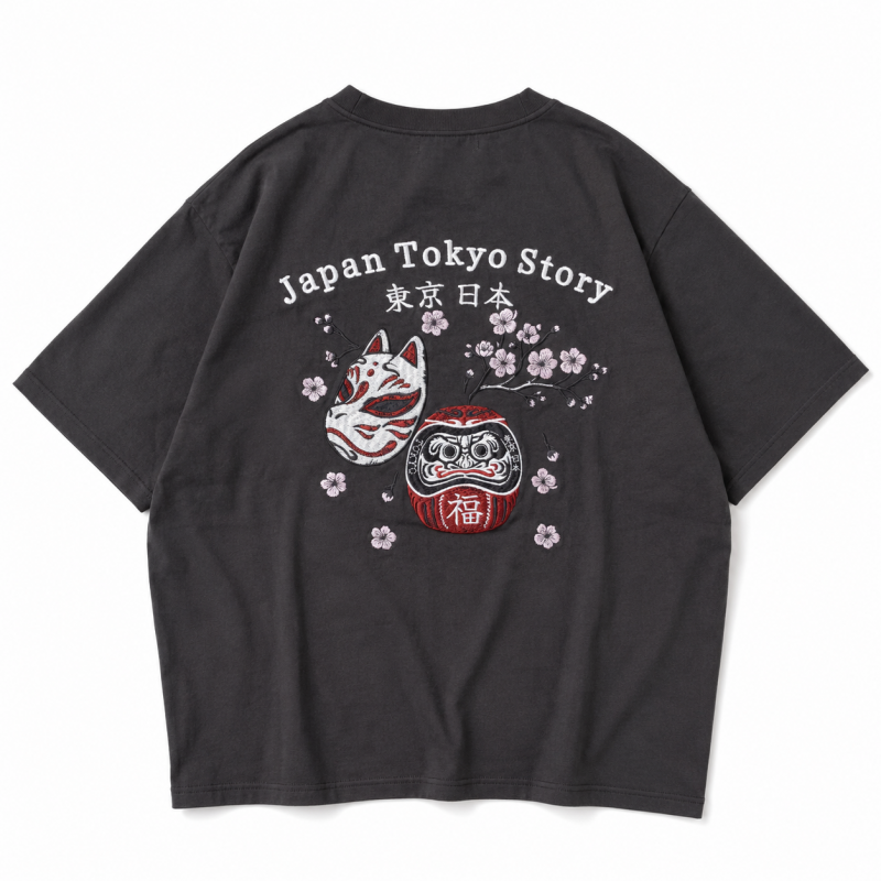 POWER TO THE PEOPLE JAPAN Series DARUMA 刺繍 半袖 Tシャツ CHARCOAL