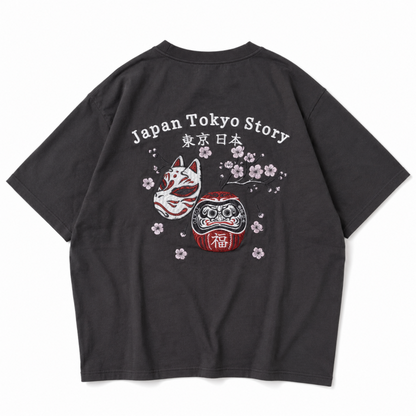 POWER TO THE PEOPLE JAPAN Series DARUMA 刺繍 半袖 Tシャツ CHARCOAL