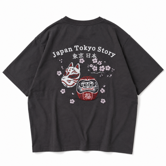 POWER TO THE PEOPLE JAPAN Series DARUMA 刺繍 半袖 Tシャツ CHARCOAL