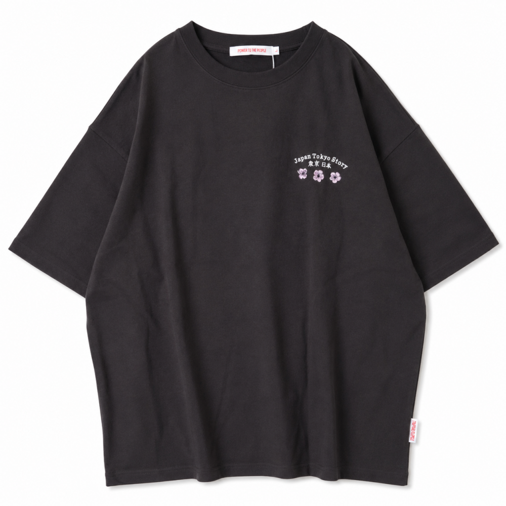 POWER TO THE PEOPLE JAPAN Series DARUMA 刺繍 半袖 Tシャツ CHARCOAL