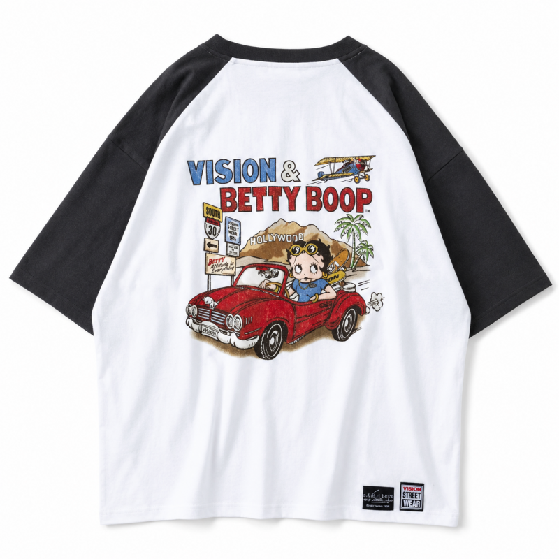 VISION STREET WEAR Betty Boop ラグランTシャツ CHARCOAL/WHITE