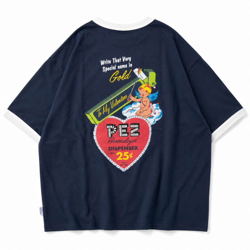 PEZ ハートポスタープリント Tシャツ NAVY