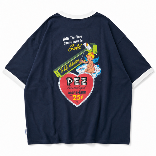 PEZ ハートポスタープリント Tシャツ NAVY