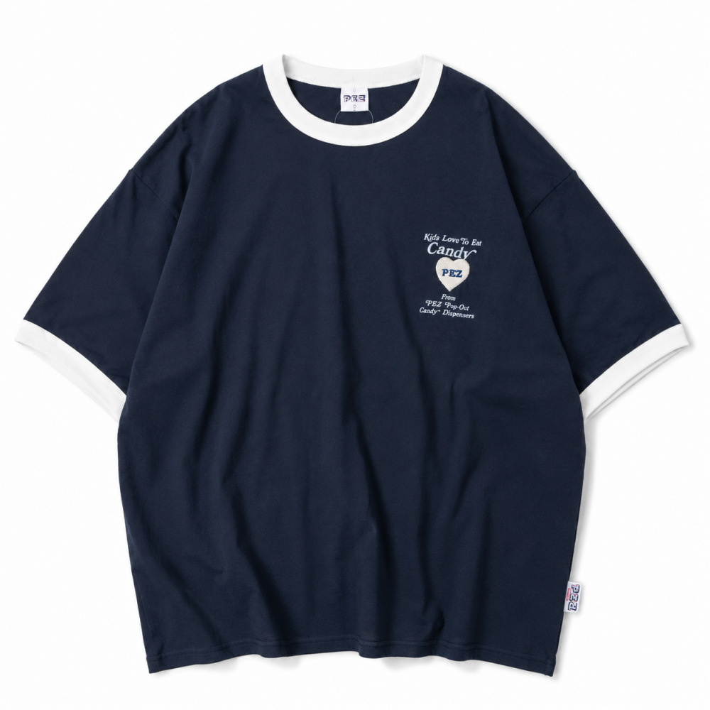 PEZ ハートポスタープリント Tシャツ NAVY