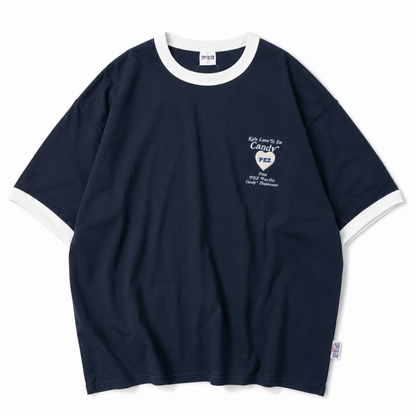 PEZ ハートポスタープリント Tシャツ NAVY