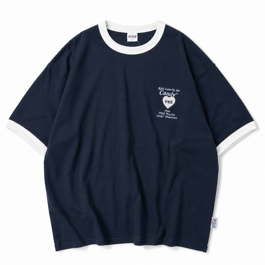 PEZ ハートポスタープリント Tシャツ NAVY