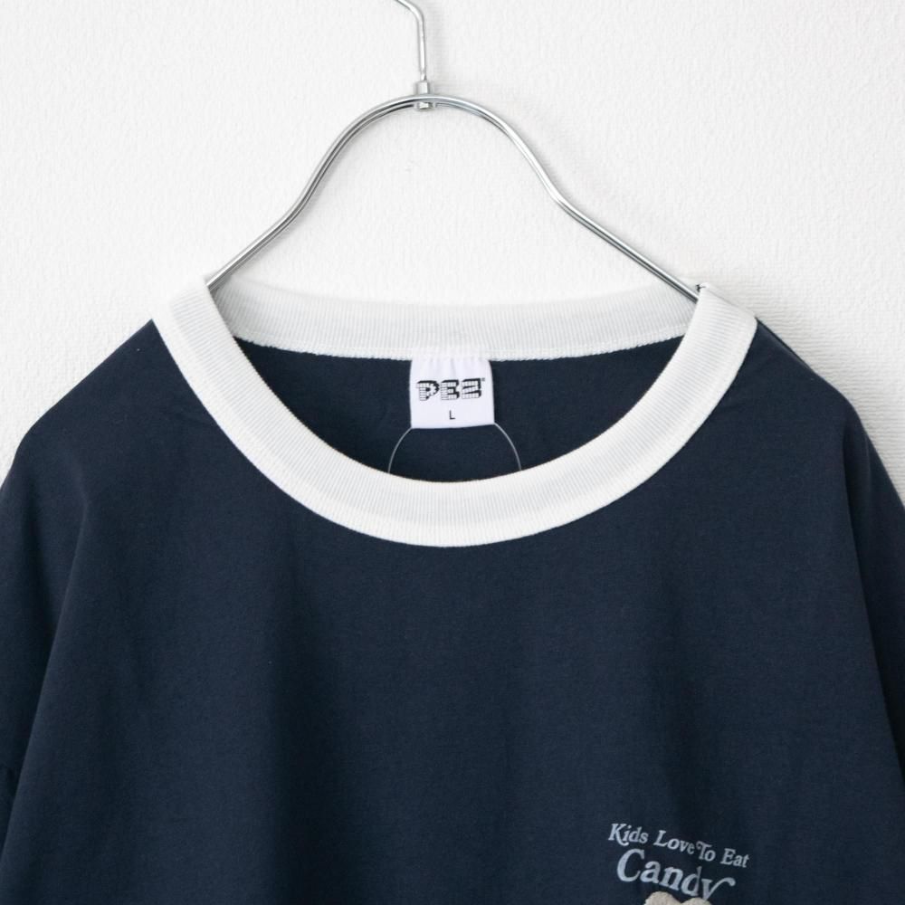 PEZ ハートポスタープリント Tシャツ NAVY