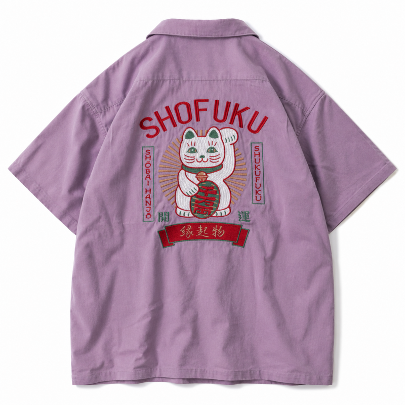 POWER TO THE PEOPLE JAPAN Series MANEKINEKO 開襟 半袖シャツ PINK PURPLE