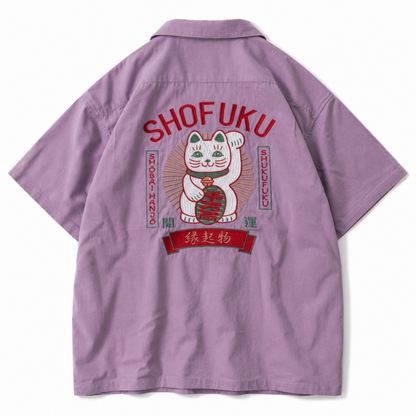 POWER TO THE PEOPLE JAPAN Series MANEKINEKO 開襟 半袖シャツ PINK PURPLE