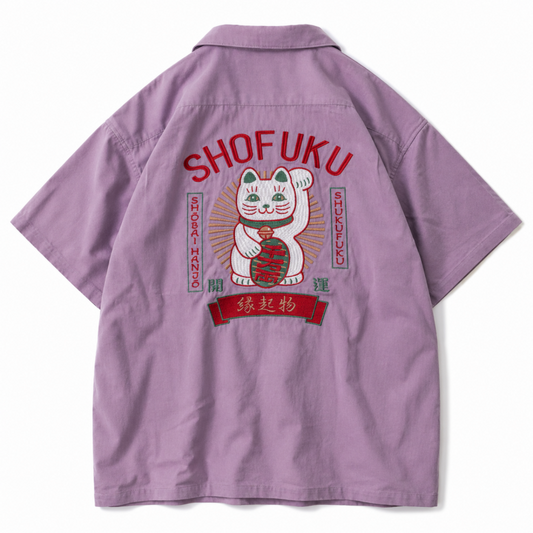POWER TO THE PEOPLE JAPAN Series MANEKINEKO 開襟 半袖シャツ PINK PURPLE