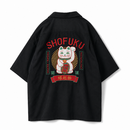 POWER TO THE PEOPLE JAPAN Series MANEKINEKO 開襟 半袖シャツ BLACK
