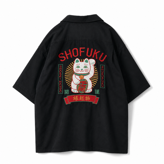 POWER TO THE PEOPLE JAPAN Series MANEKINEKO 開襟 半袖シャツ BLACK