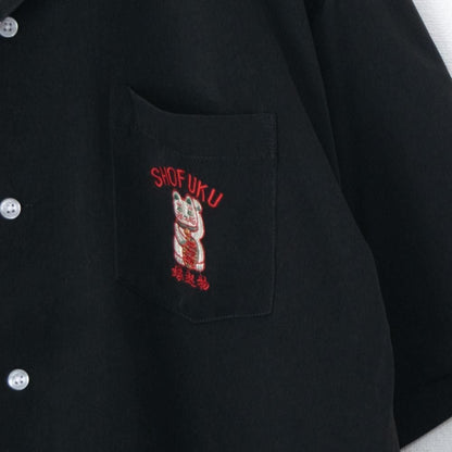 POWER TO THE PEOPLE JAPAN Series MANEKINEKO 開襟 半袖シャツ BLACK