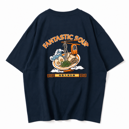 POWER TO THE PEOPLE JAPAN Series 梨地 RAMEN 刺繍 Tシャツ NAVY