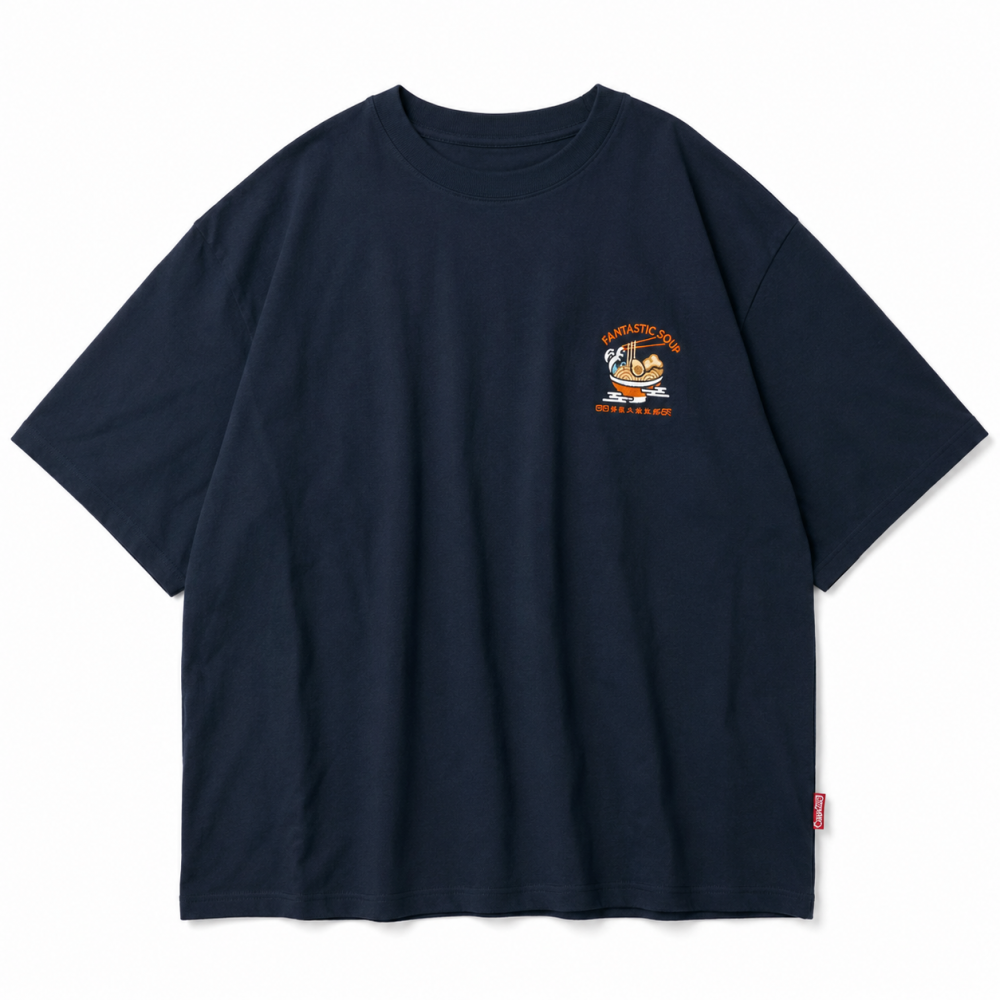 POWER TO THE PEOPLE JAPAN Series 梨地 RAMEN 刺繍 Tシャツ NAVY