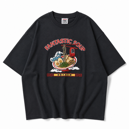 POWER TO THE PEOPLE JAPAN Series 梨地 RAMEN 刺繍 Tシャツ BLACK