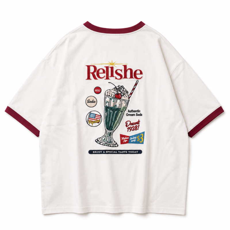 POWER TO THE PEOPLE クリームソーダ 刺繍 Tシャツ WHITE/RED