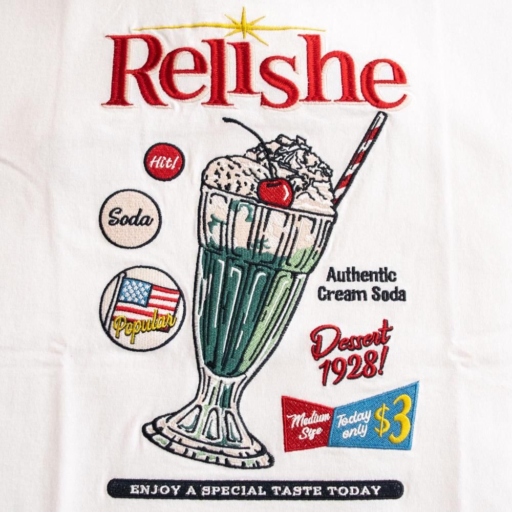 POWER TO THE PEOPLE クリームソーダ 刺繍 Tシャツ WHITE/RED