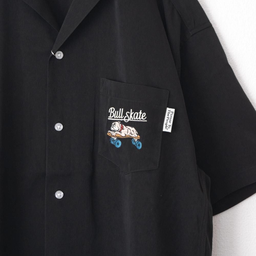 POWER TO THE PEOPLE スケートブルドッグ開襟 半袖シャツ BLACK