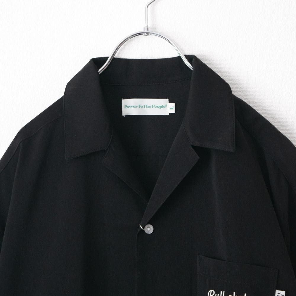 POWER TO THE PEOPLE スケートブルドッグ開襟 半袖シャツ BLACK