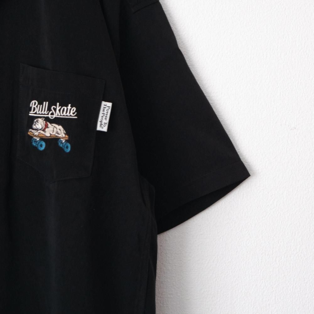 POWER TO THE PEOPLE スケートブルドッグ開襟 半袖シャツ BLACK