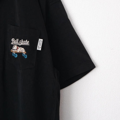 POWER TO THE PEOPLE スケートブルドッグ開襟 半袖シャツ BLACK
