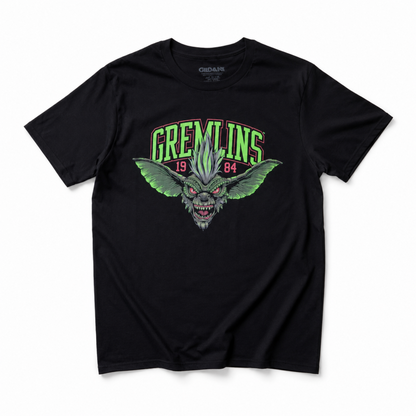 Gremlins グレムリン Stripe 1984 Green Logo 半袖 Tシャツ (Black)