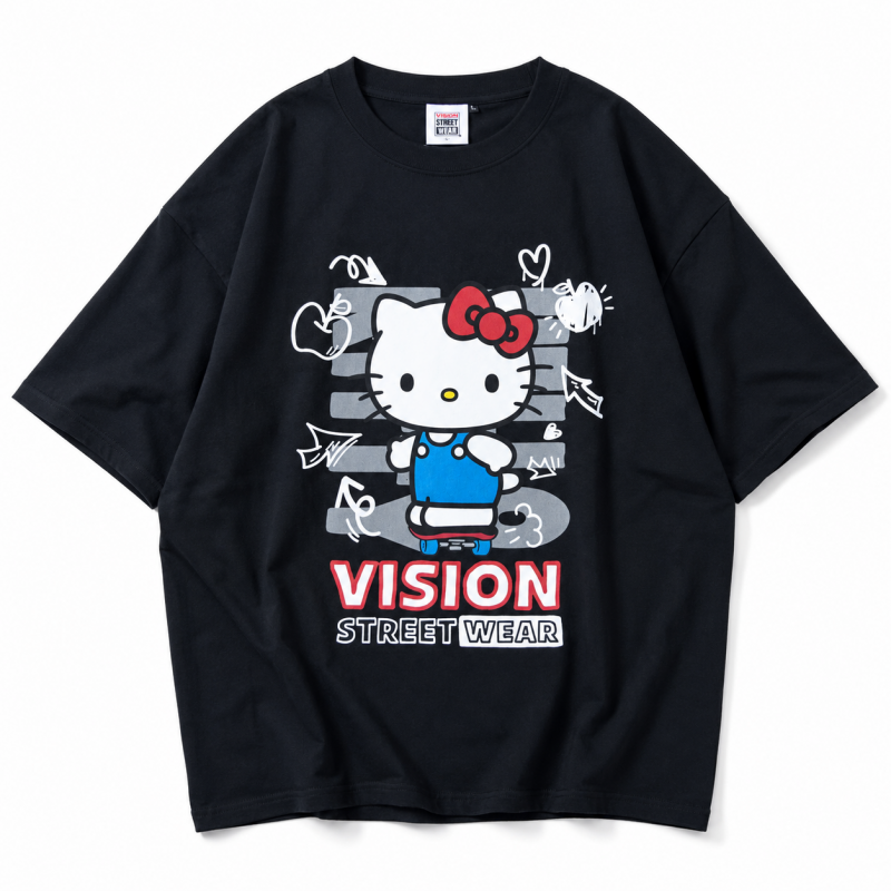 VISION STREET WEAR サンリオ HelloKitty キティ Front/Back Tシャツ BLACK