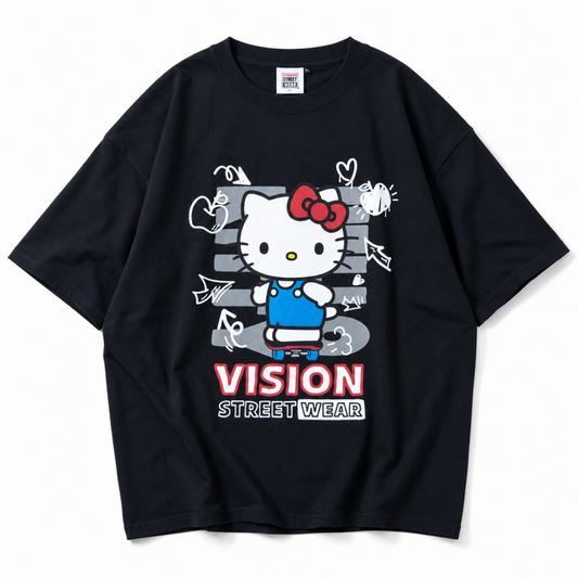 VISION STREET WEAR サンリオ HelloKitty キティ Front/Back Tシャツ BLACK