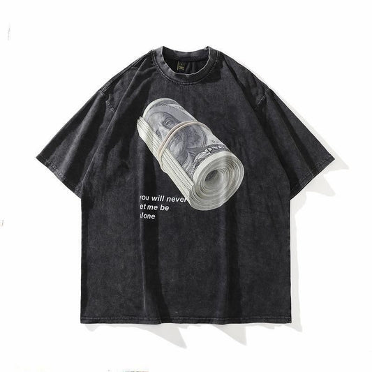 Money ウォッシュ加工 ユニセックス Tシャツ BLACK