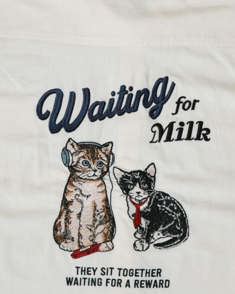 POWER TO THE PEOPLE CAT 麻ライク 刺繍 シャツ WHITE