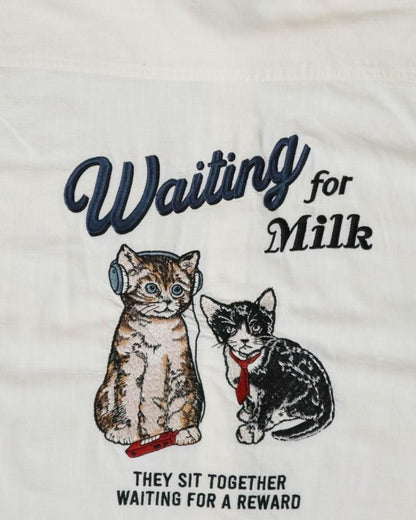 POWER TO THE PEOPLE CAT 麻ライク 刺繍 シャツ WHITE
