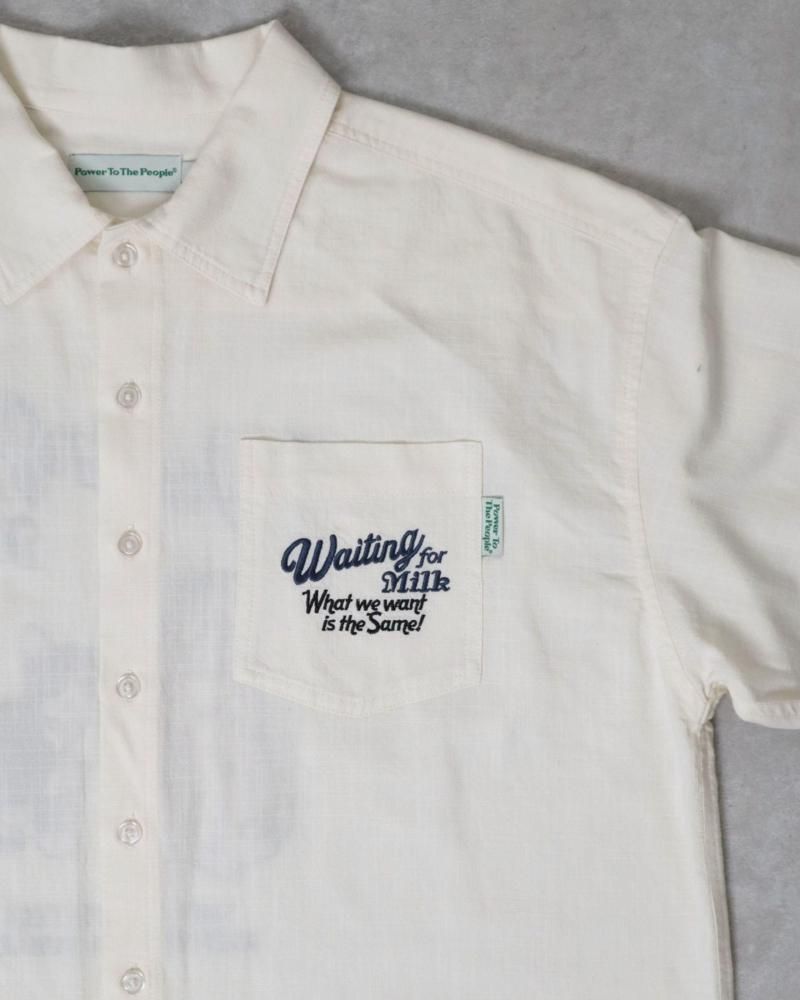 POWER TO THE PEOPLE CAT 麻ライク 刺繍 シャツ WHITE