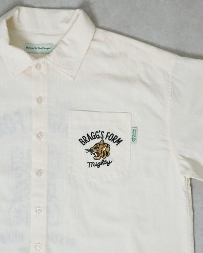 POWER TO THE PEOPLE TIGER 麻ライク 刺繍 シャツ WHITE