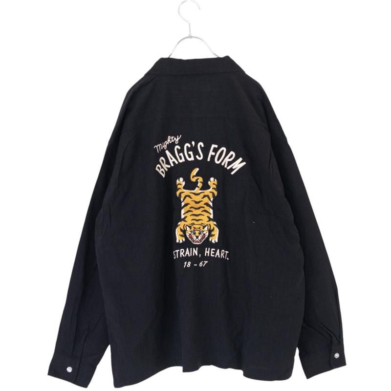 POWER TO THE PEOPLE TIGER 麻ライク 刺繍 シャツ BLACK