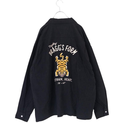 POWER TO THE PEOPLE TIGER 麻ライク 刺繍 シャツ BLACK