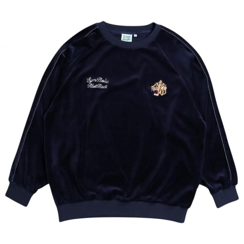 POWER TO THE PEOPLE ベロア ラグラン スウェット NAVY