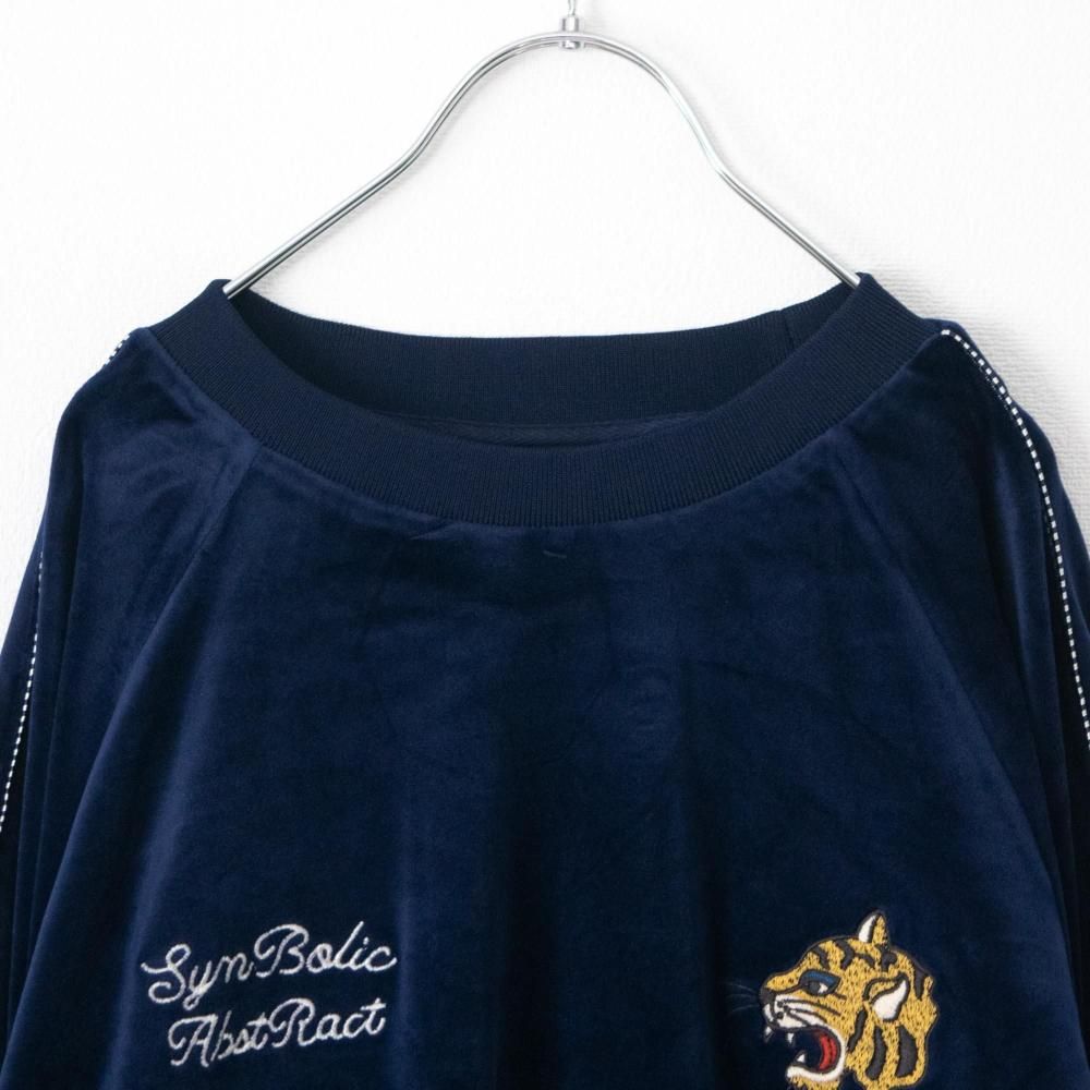 POWER TO THE PEOPLE ベロア ラグラン スウェット NAVY