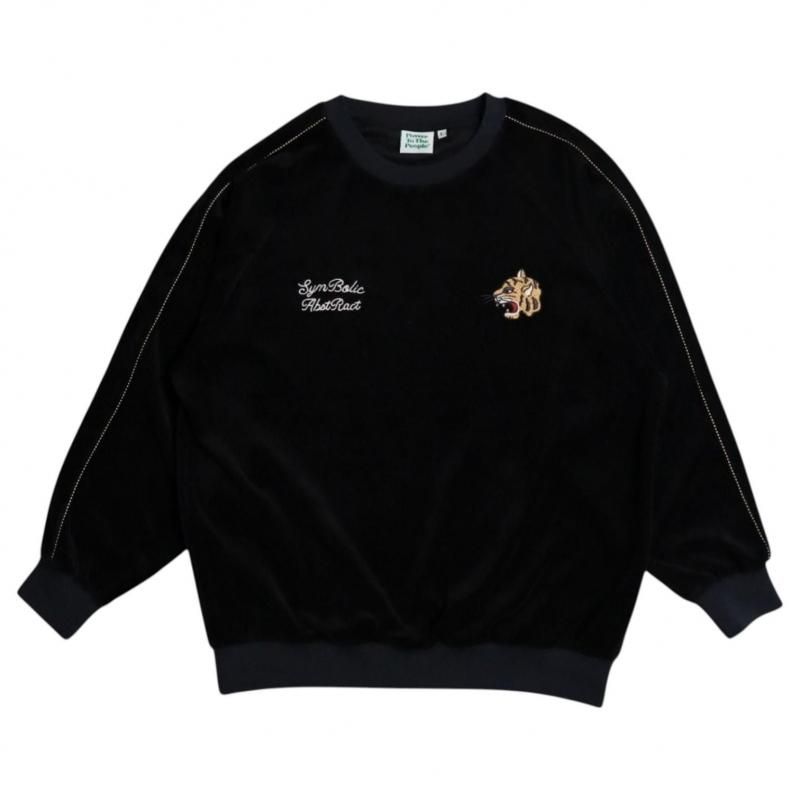 POWER TO THE PEOPLE ベロア ラグラン スウェット BLACK