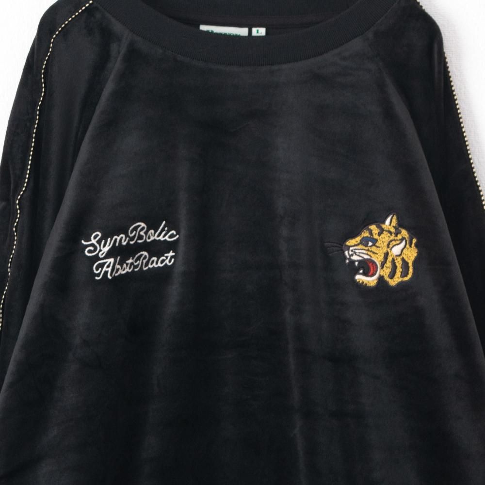 POWER TO THE PEOPLE ベロア ラグラン スウェット BLACK