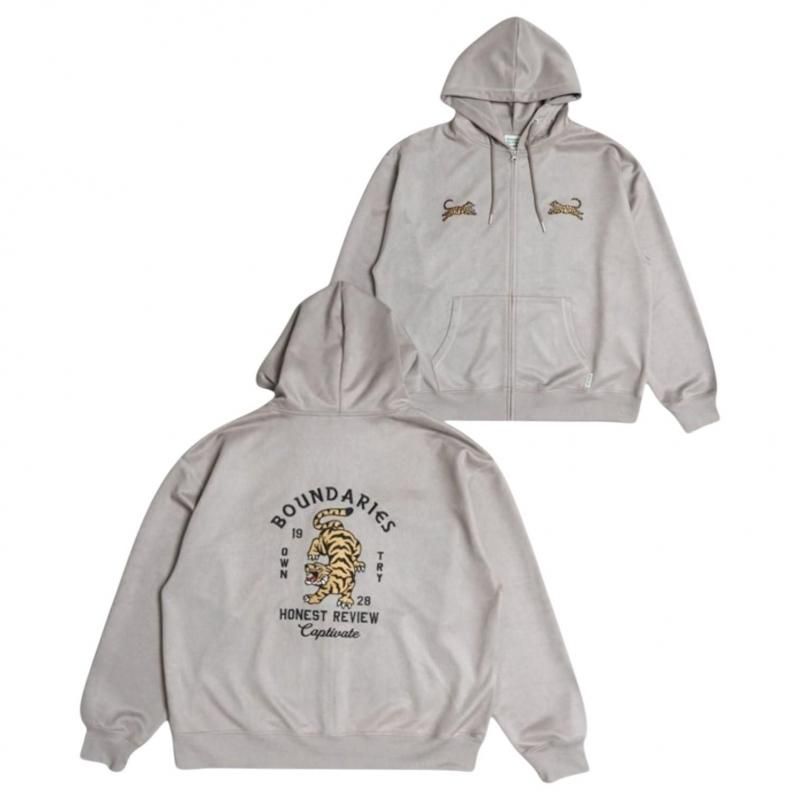 POWER TO THE PEOPLE TIGER フェイクスウェード ZIP パーカー LIGHT GRAY