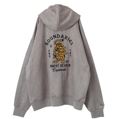 POWER TO THE PEOPLE TIGER フェイクスウェード ZIP パーカー LIGHT GRAY