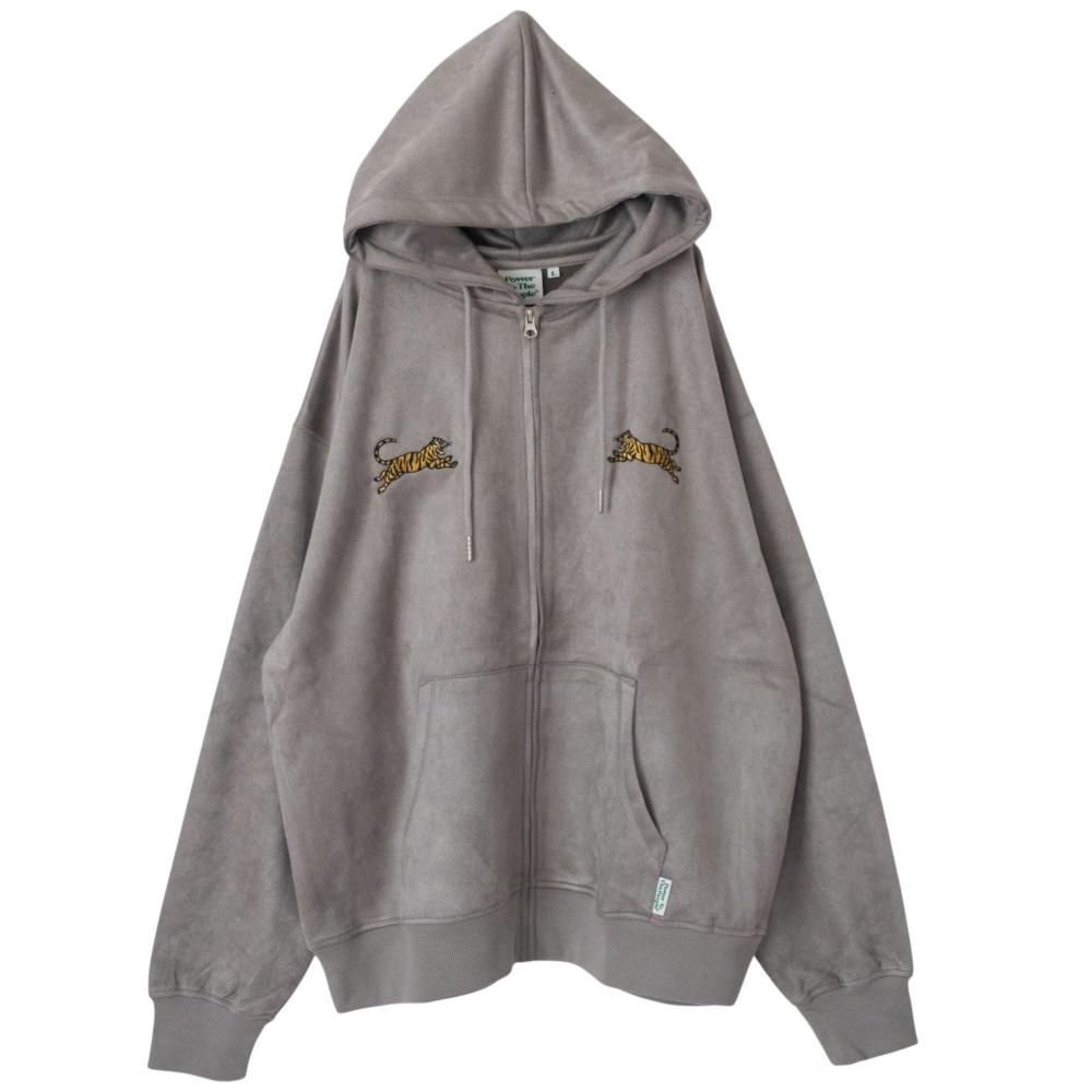 POWER TO THE PEOPLE TIGER フェイクスウェード ZIP パーカー LIGHT GRAY