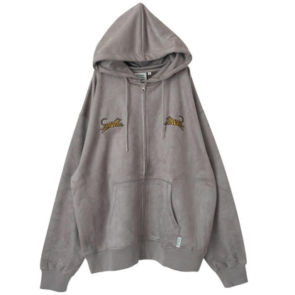 POWER TO THE PEOPLE TIGER フェイクスウェード ZIP パーカー LIGHT GRAY