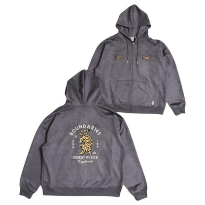 POWER TO THE PEOPLE TIGER フェイクスウェード ZIP パーカー CHARCOAL