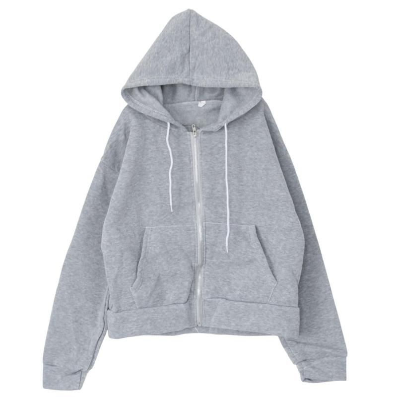 B品 裏起毛 ライト素材 ショート丈 ジップアップ パーカーGRAY