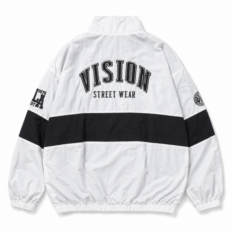 B品 VISION STREET WEAR ヴィンテージワッペン ナイロンブルゾンジャケット WHITE
